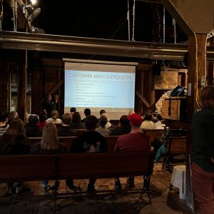 Lecture in rustic Wisconsin barn